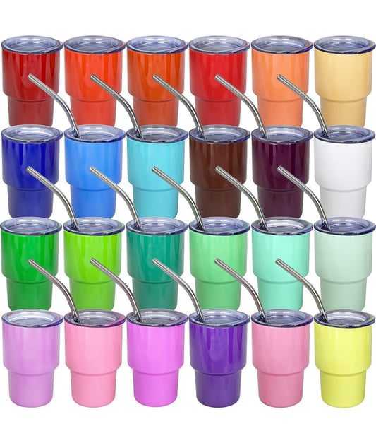 Mini Shot Tumbler with Lid and Straw – 3oz Double - Wall Stainless Steel for Parties, Travel & More - Embellish My Heart