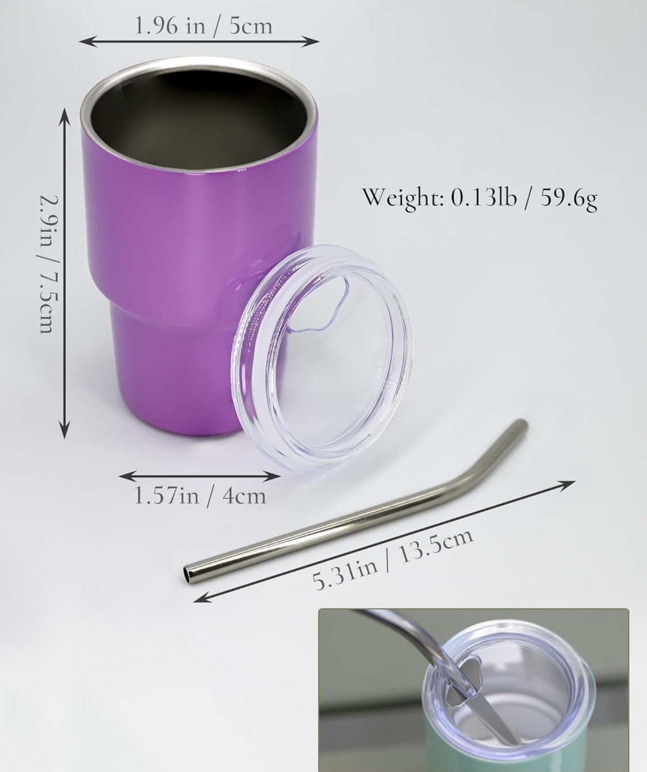 Mini Shot Tumbler with Lid and Straw – 3oz Double - Wall Stainless Steel for Parties, Travel & More - Embellish My Heart