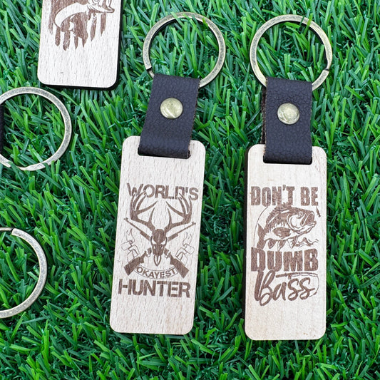 Outdoor - Themed Wooden Keychains with Leather & Metal – 5 Fun Designs - Embellish My Heart