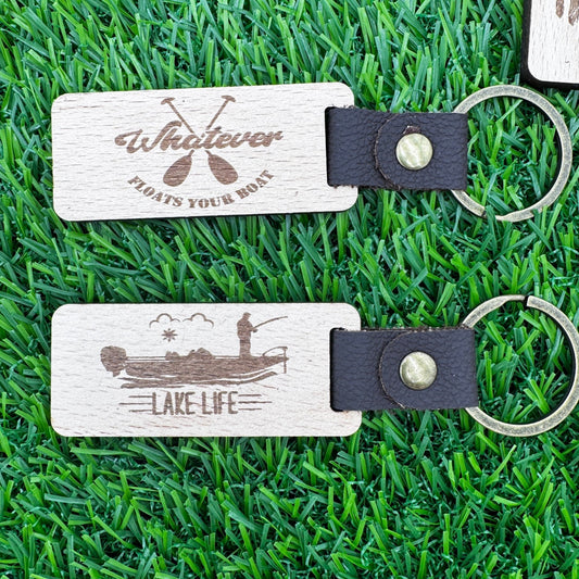 Outdoor - Themed Wooden Keychains with Leather & Metal – 5 Fun Designs - Embellish My Heart