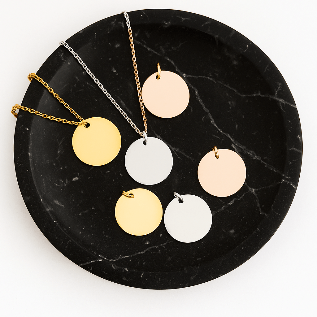 Personalized 25mm Disc Necklace – Custom Engraved Pendant in Silver, Gold, or Rose Gold | Stainless Steel Jewelry Gift - Embellish My Heart