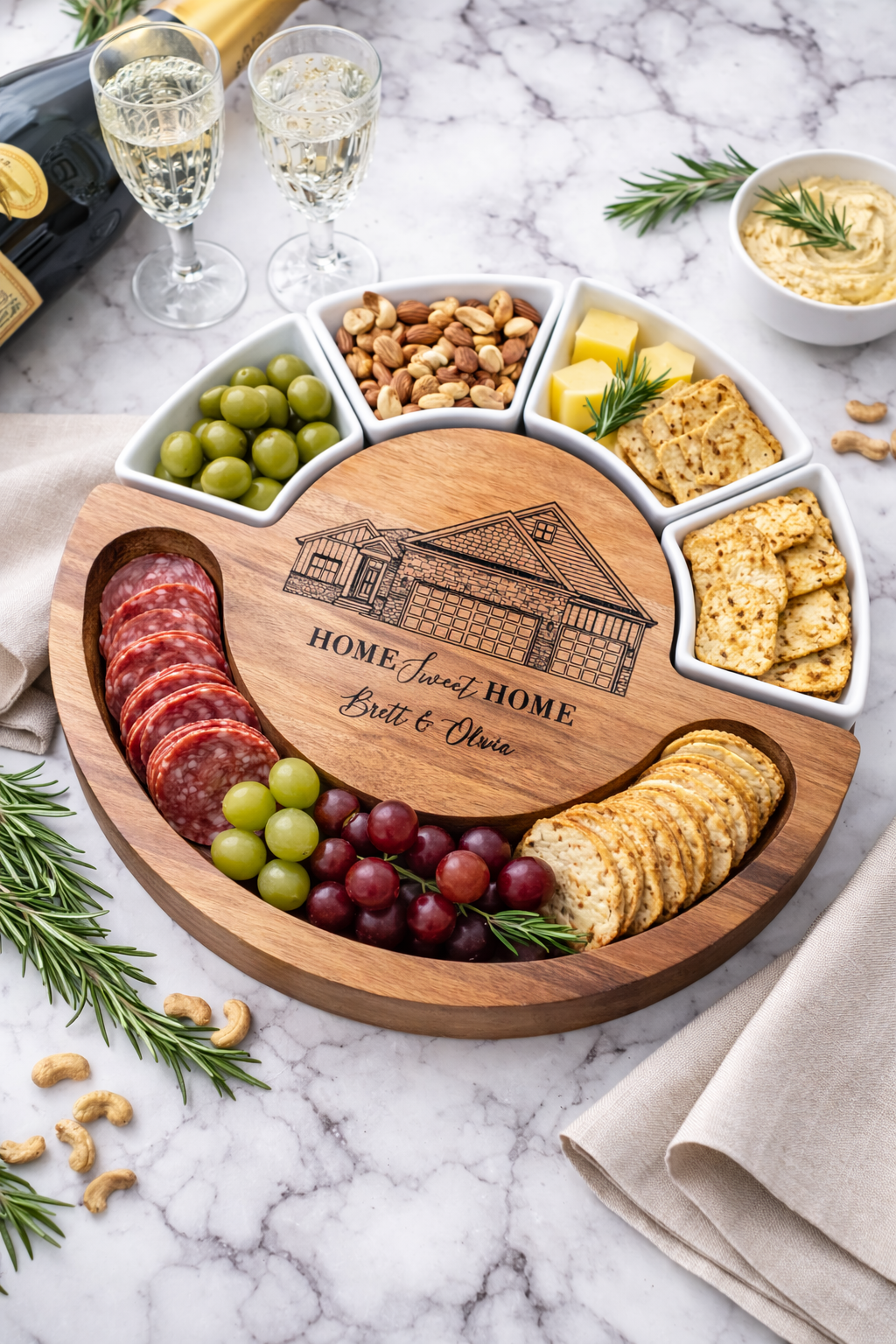 Personalized Charcuterie Cutting Board with Knives & Ramekins – Wedding Gift, Housewarming Gift, Closing Gift - Embellish My Heart