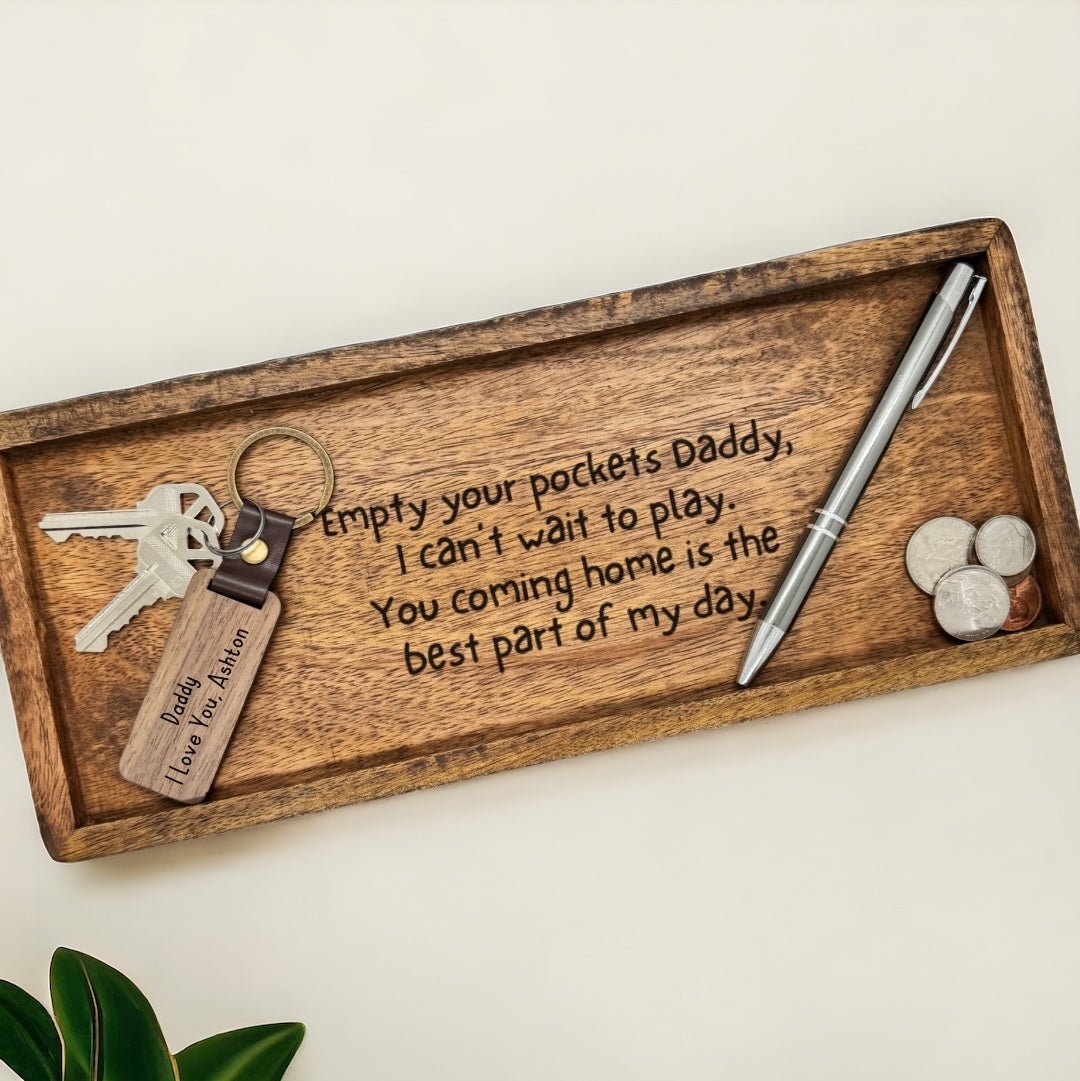 Personalized Empty your Pockets Daddy Engraved Catch All Tray, Father's Day Gift, Birthday, Custom Tray for Dad - Embellish My Heart