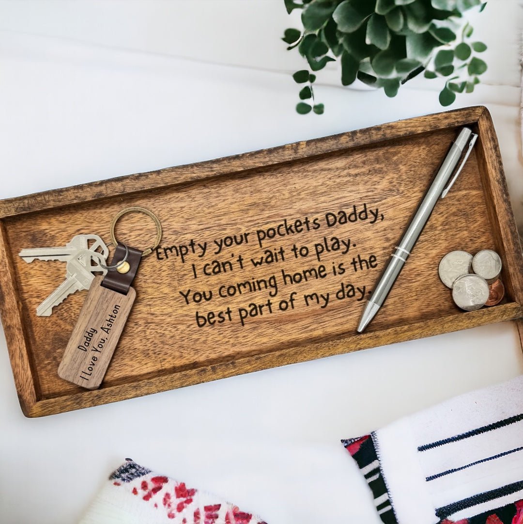 Personalized Empty your Pockets Daddy Engraved Catch All Tray, Father's Day Gift, Birthday, Custom Tray for Dad - Embellish My Heart