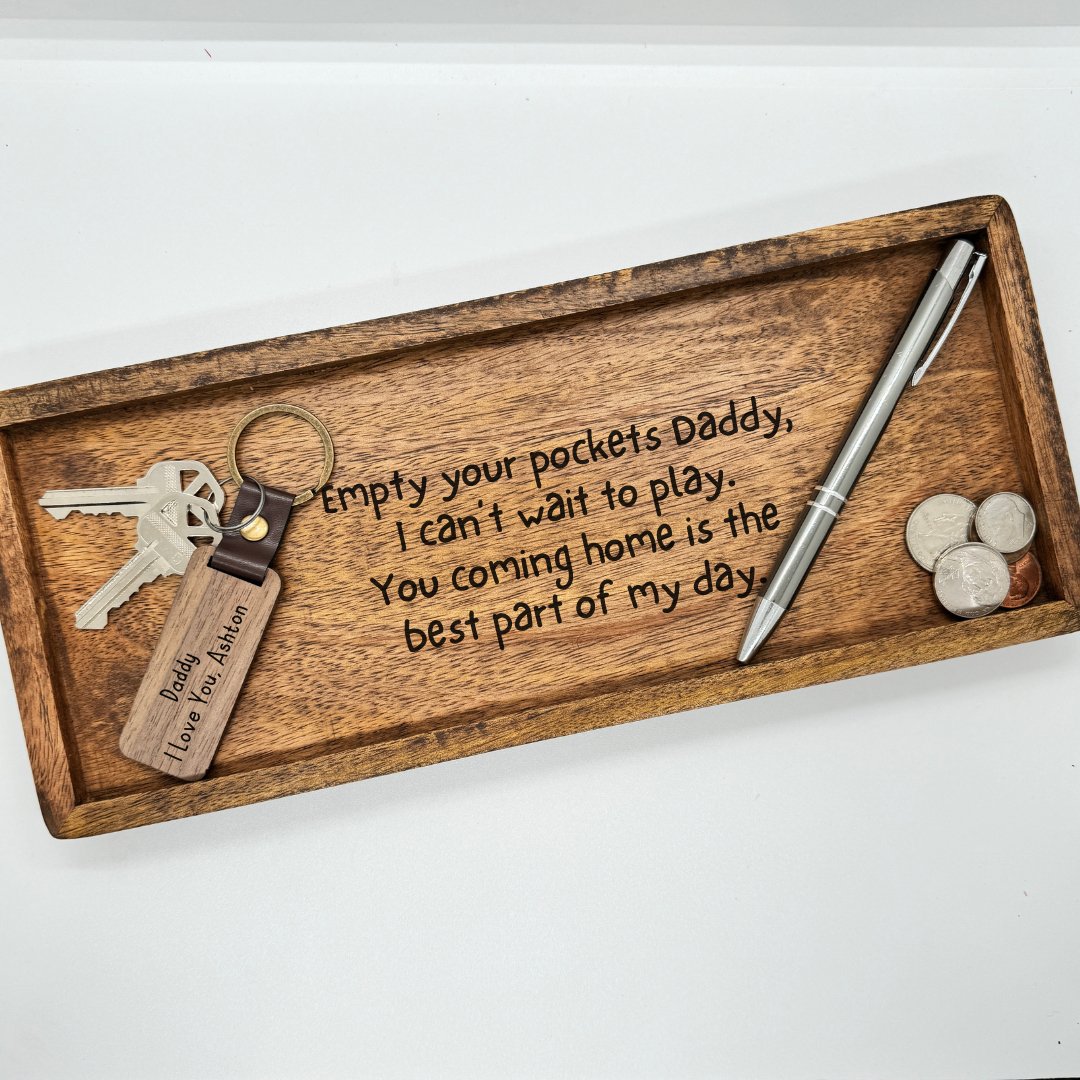 Personalized Empty your Pockets Daddy Engraved Catch All Tray, Father's Day Gift, Birthday, Custom Tray for Dad - Embellish My Heart