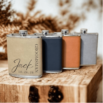 Personalized Leatherette Flask for Groomsmen Custom Engraved Wedding Party Gift - Embellish My Heart