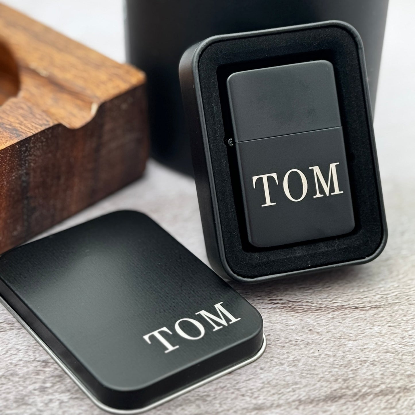 Personalized Lighter | Custom Engraved Lighter | Matte Black Lighter in Black Tin - Embellish My Heart