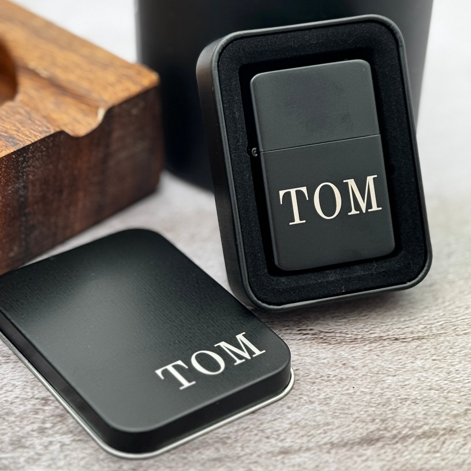 Personalized Lighter | Custom Engraved Lighter | Matte Black Lighter in Black Tin - Embellish My Heart