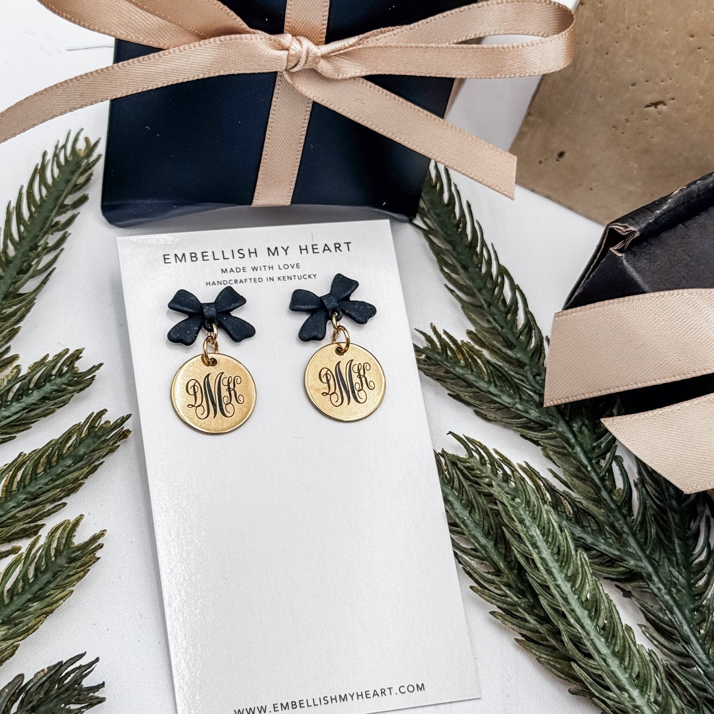 Personalized Monogram Earrings | Custom Initial Earrings | Gold Bow Studs - Embellish My Heart