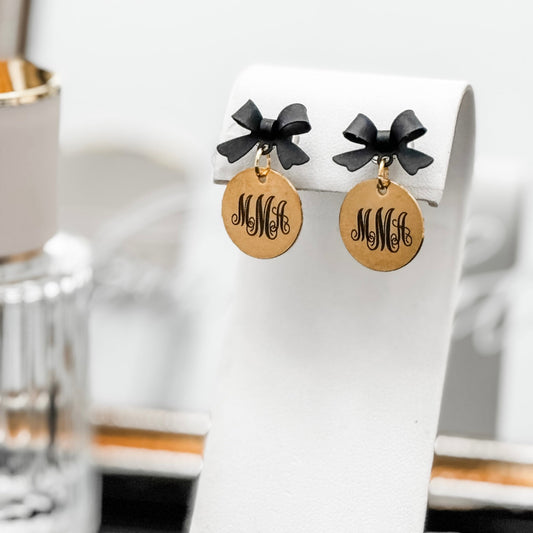 Personalized Monogram Earrings | Custom Initial Earrings | Gold Bow Studs - Embellish My Heart