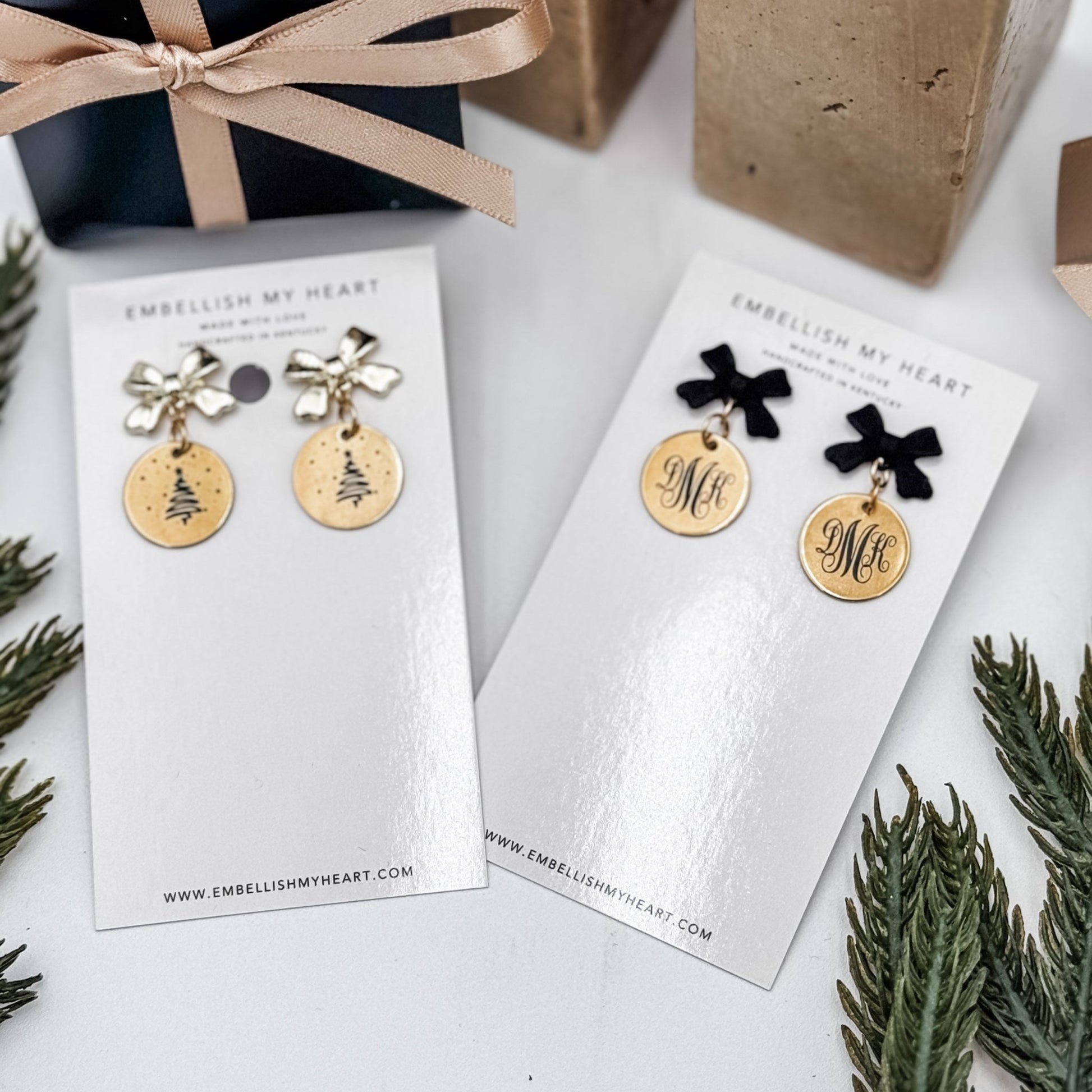 Personalized Monogram Earrings | Custom Initial Earrings | Gold Bow Studs - Embellish My Heart