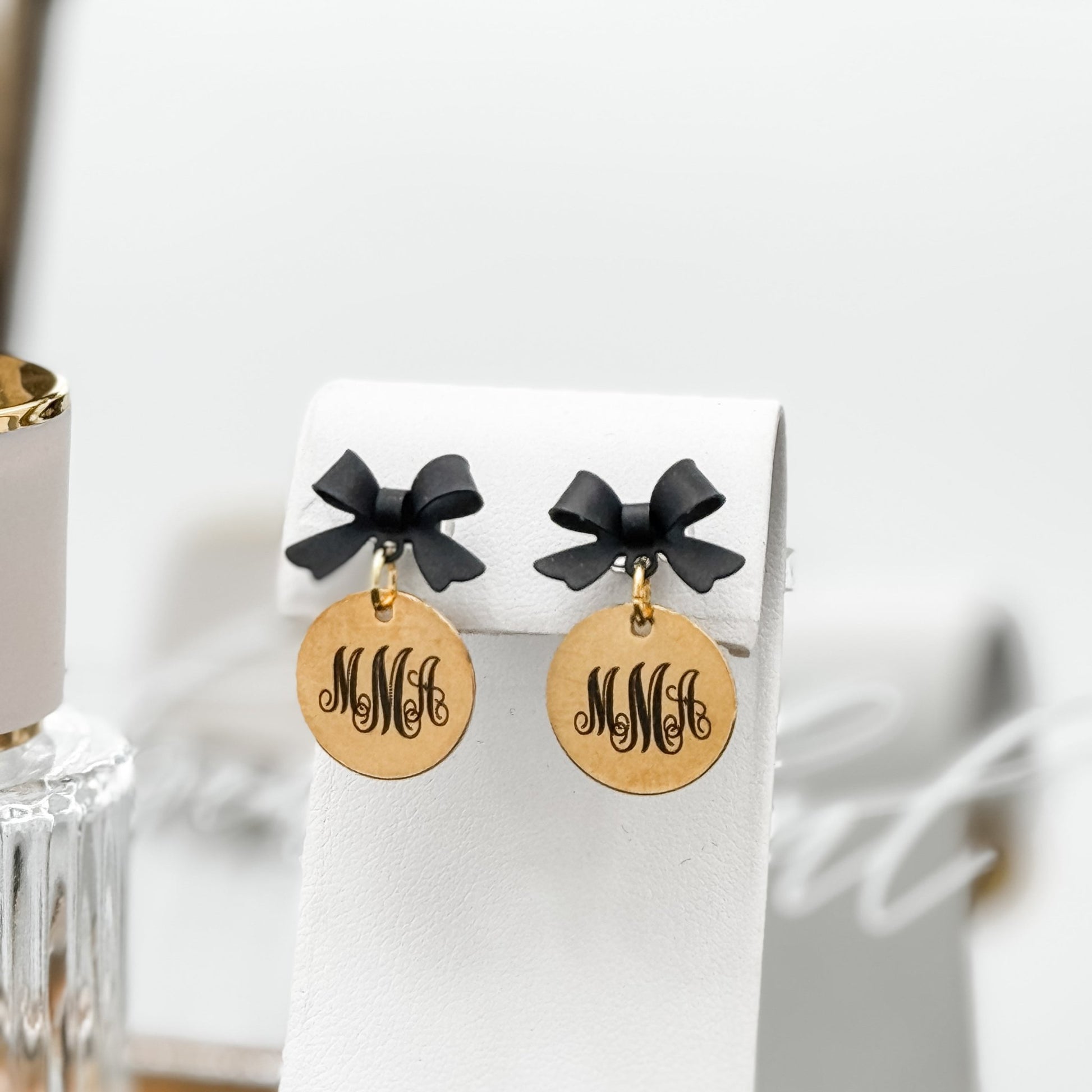 Personalized Monogram Earrings | Custom Initial Earrings | Gold Bow Studs - Embellish My Heart