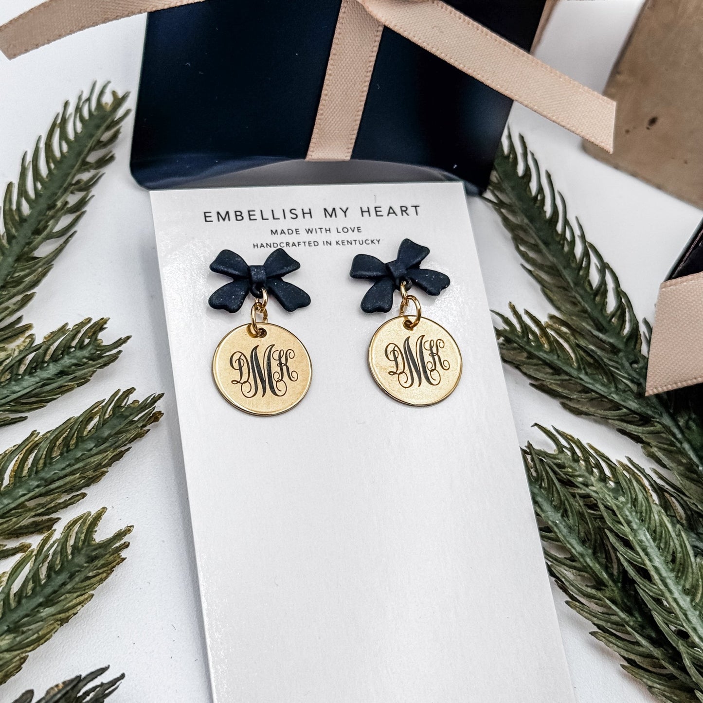 Personalized Monogram Earrings | Custom Initial Earrings | Gold Bow Studs - Embellish My Heart