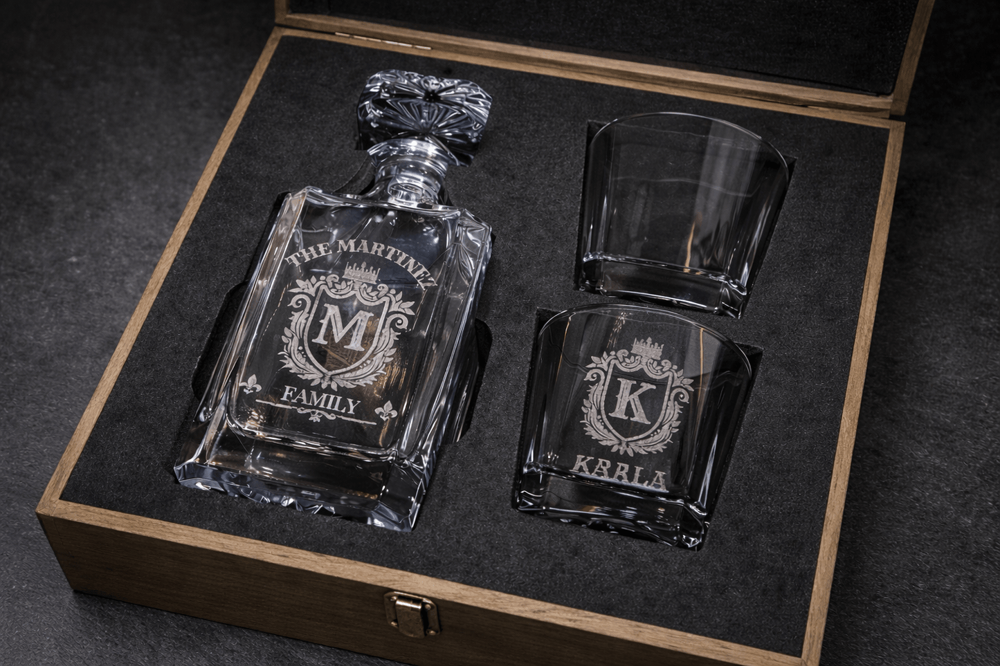 Personalized Whiskey Decanter Gift Set with Engraved Glasses & Keepsake Box - Embellish My Heart