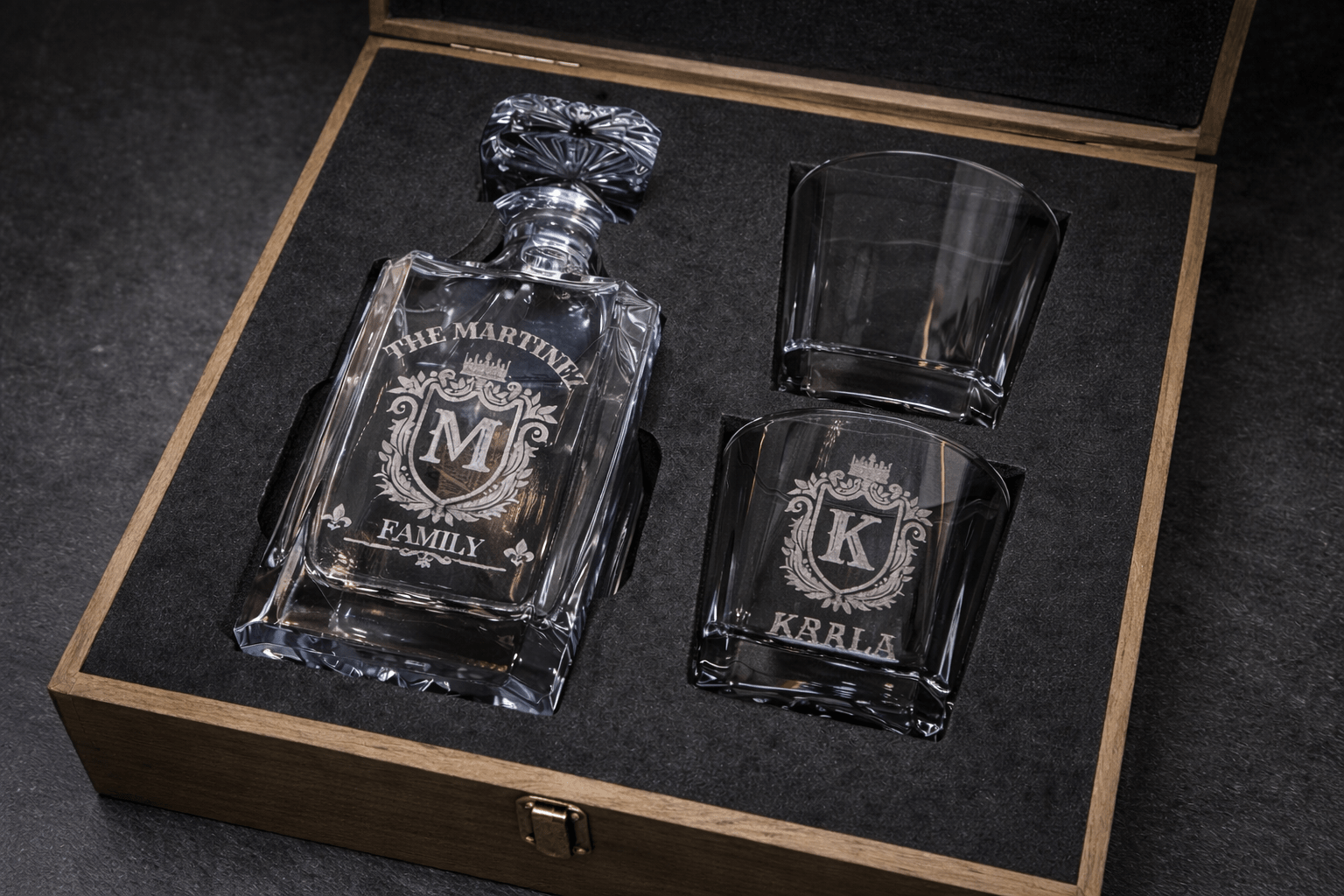 Personalized Whiskey Decanter Gift Set with Engraved Glasses & Keepsake Box - Embellish My Heart