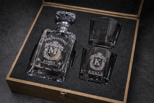 Personalized Whiskey Decanter Gift Set with Engraved Glasses & Keepsake Box - Embellish My Heart