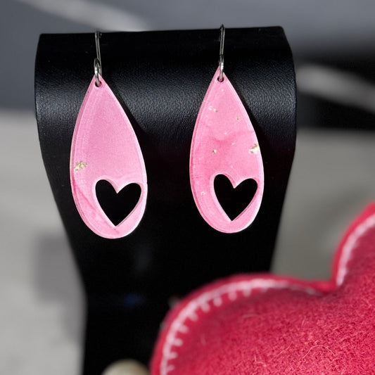 Pink Teardrop Earrings with Heart Cutout – Perfect for Valentine's Day & Everyday Wear - Embellish My Heart