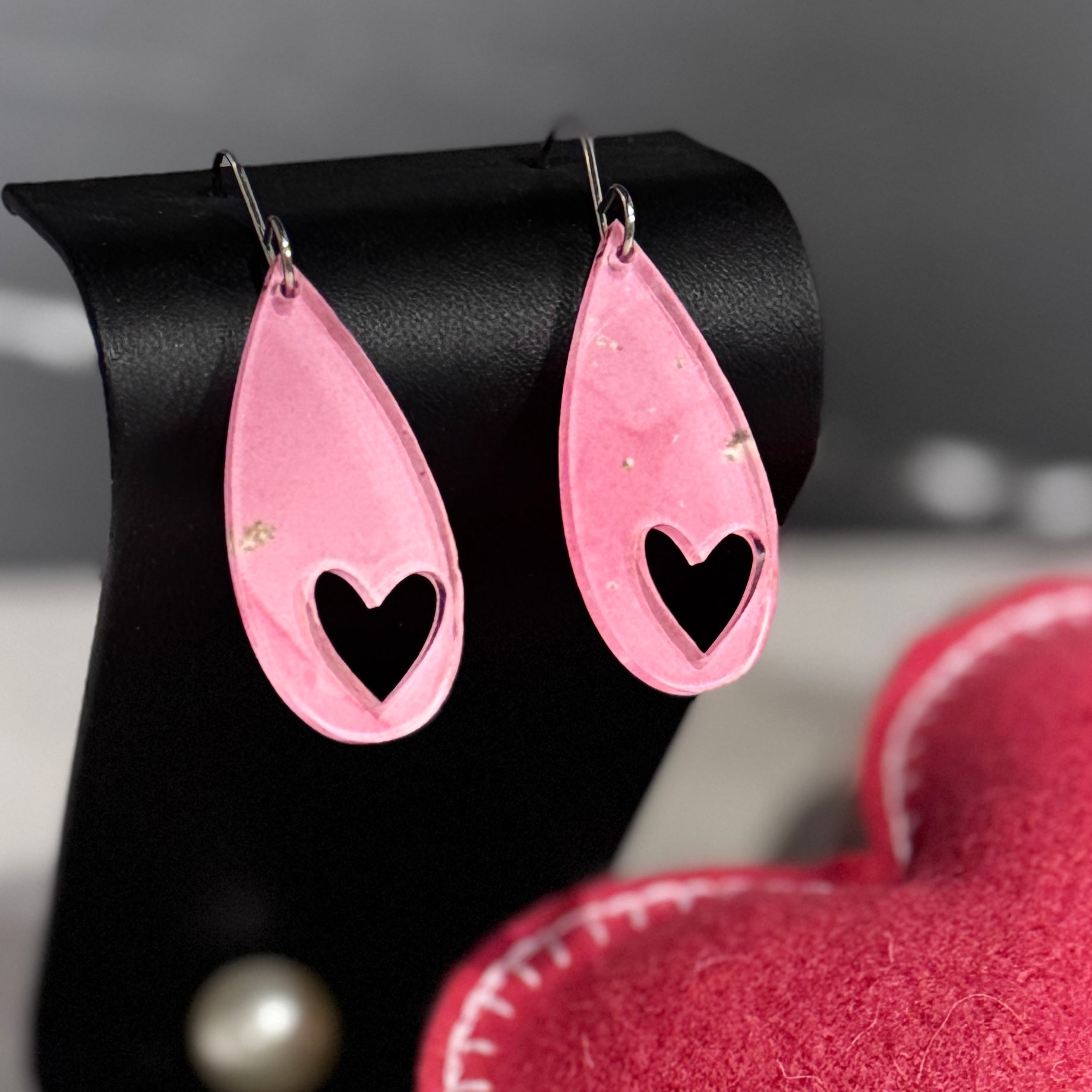 Pink Teardrop Earrings with Heart Cutout – Perfect for Valentine's Day & Everyday Wear - Embellish My Heart