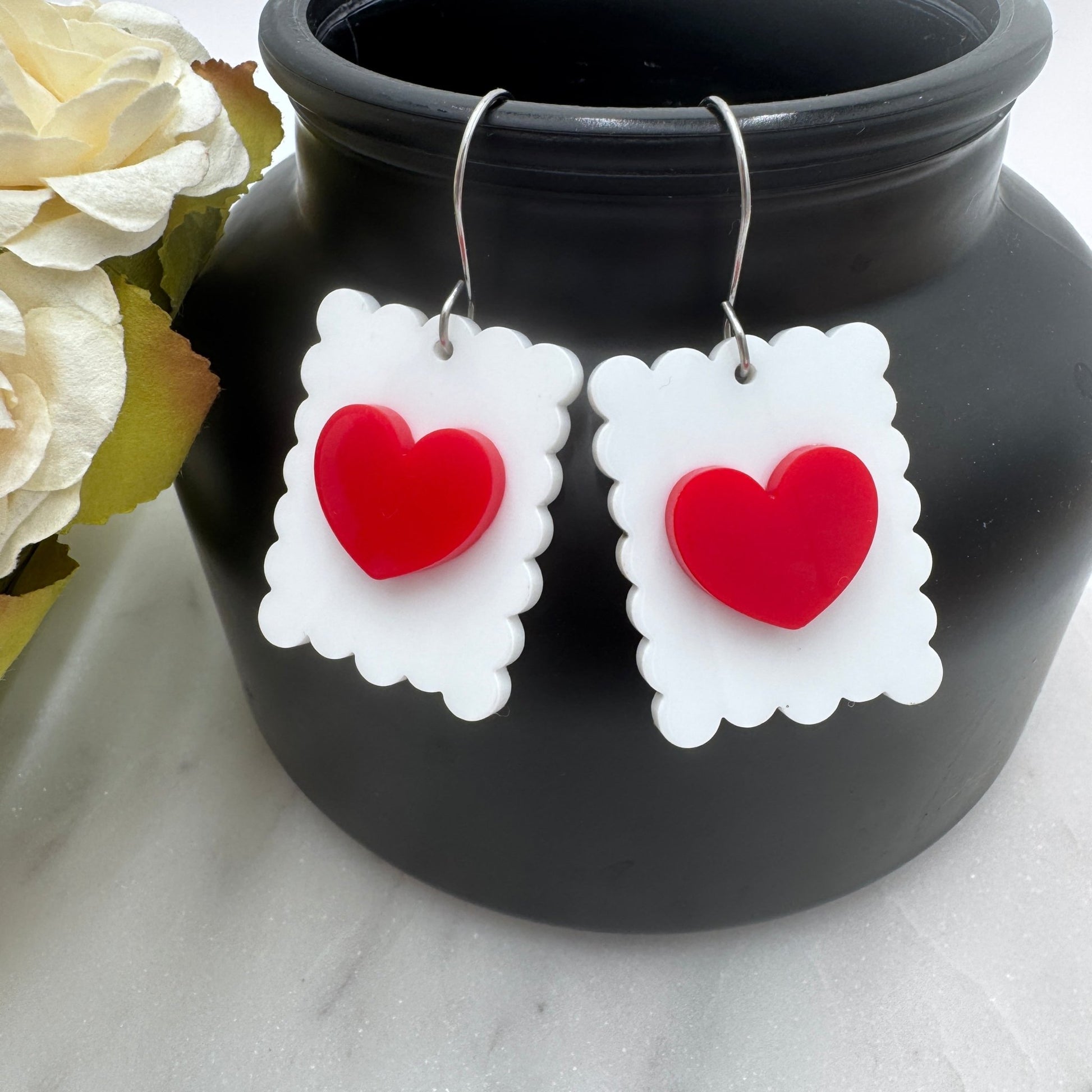 Postage Stamp Valentine’s Day Dangle Earrings - Embellish My Heart