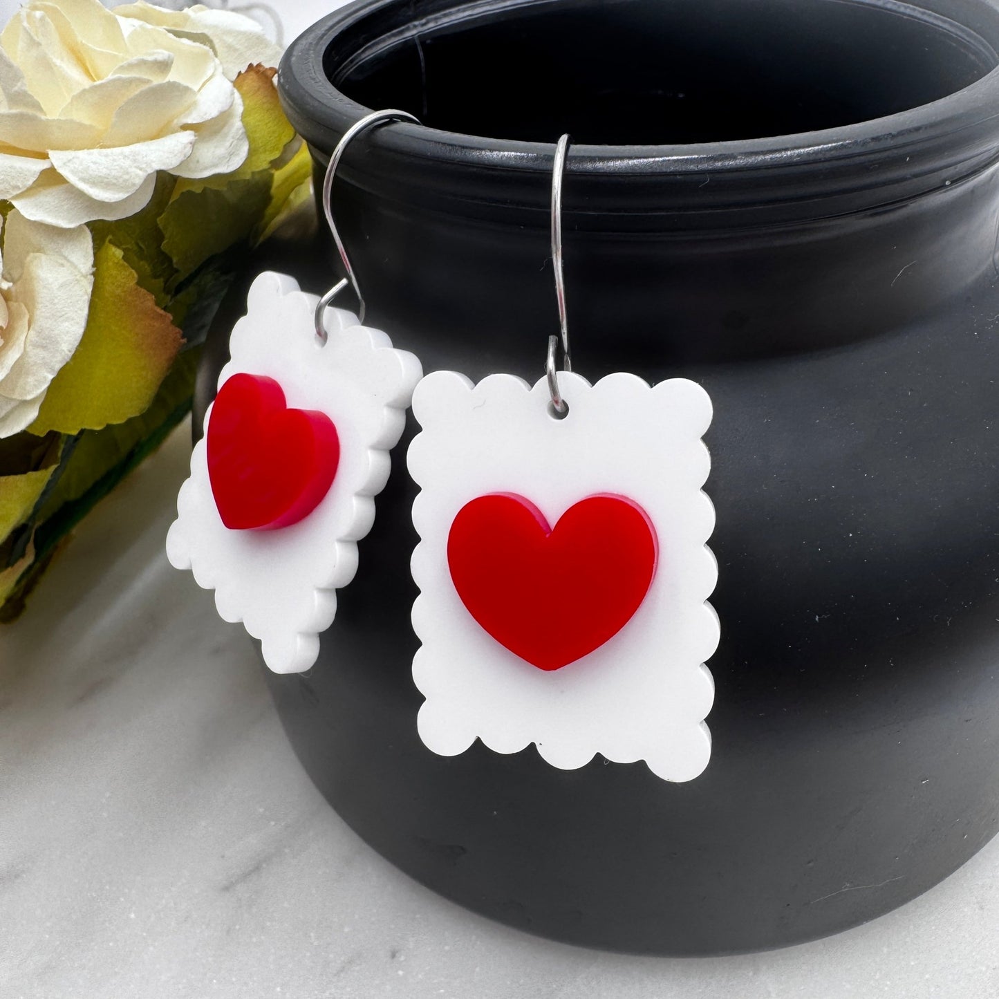 Postage Stamp Valentine’s Day Dangle Earrings - Embellish My Heart