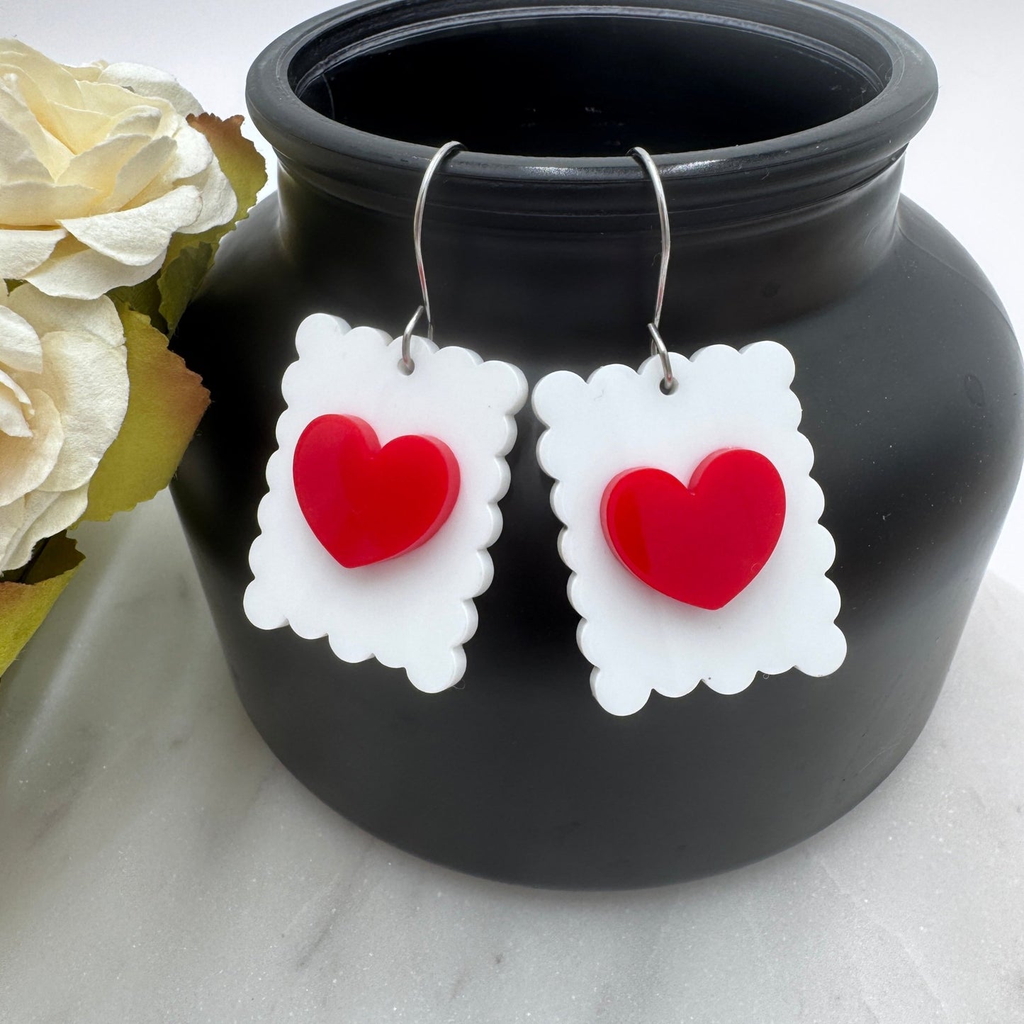 Postage Stamp Valentine’s Day Dangle Earrings - Embellish My Heart