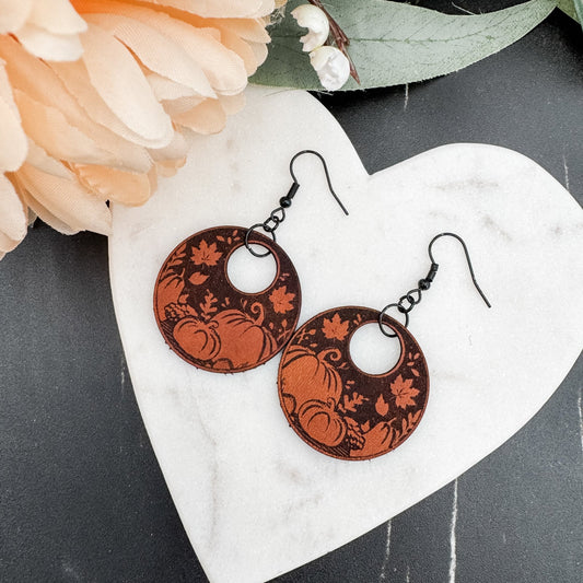 Pumpkin Circle Leather Earrings - Embellish My Heart