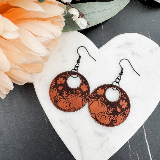 Pumpkin Circle Leather Earrings - Embellish My Heart