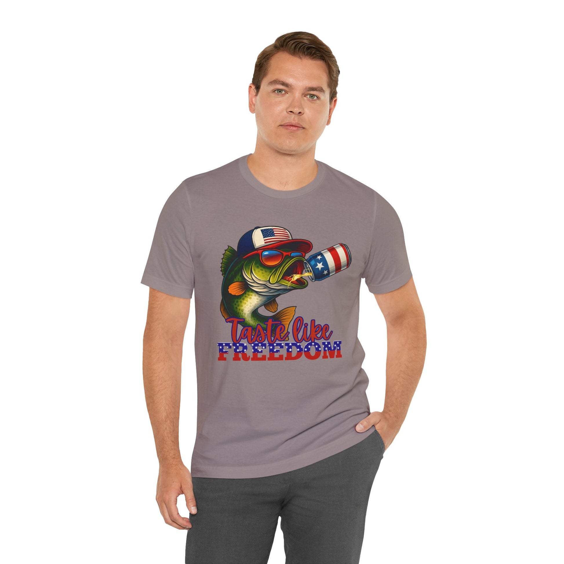 Tastes Like Freedom Shirt | Funny Patriotic Fishing Tee | 4th of July Lake Shirt for Men | Red White and Blue Bass Shirt - Embellish My Heart