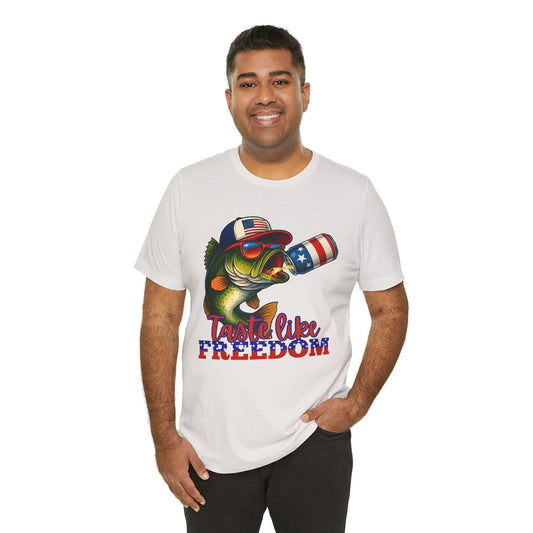 Tastes Like Freedom Shirt | Funny Patriotic Fishing Tee | 4th of July Lake Shirt for Men | Red White and Blue Bass Shirt - Embellish My Heart