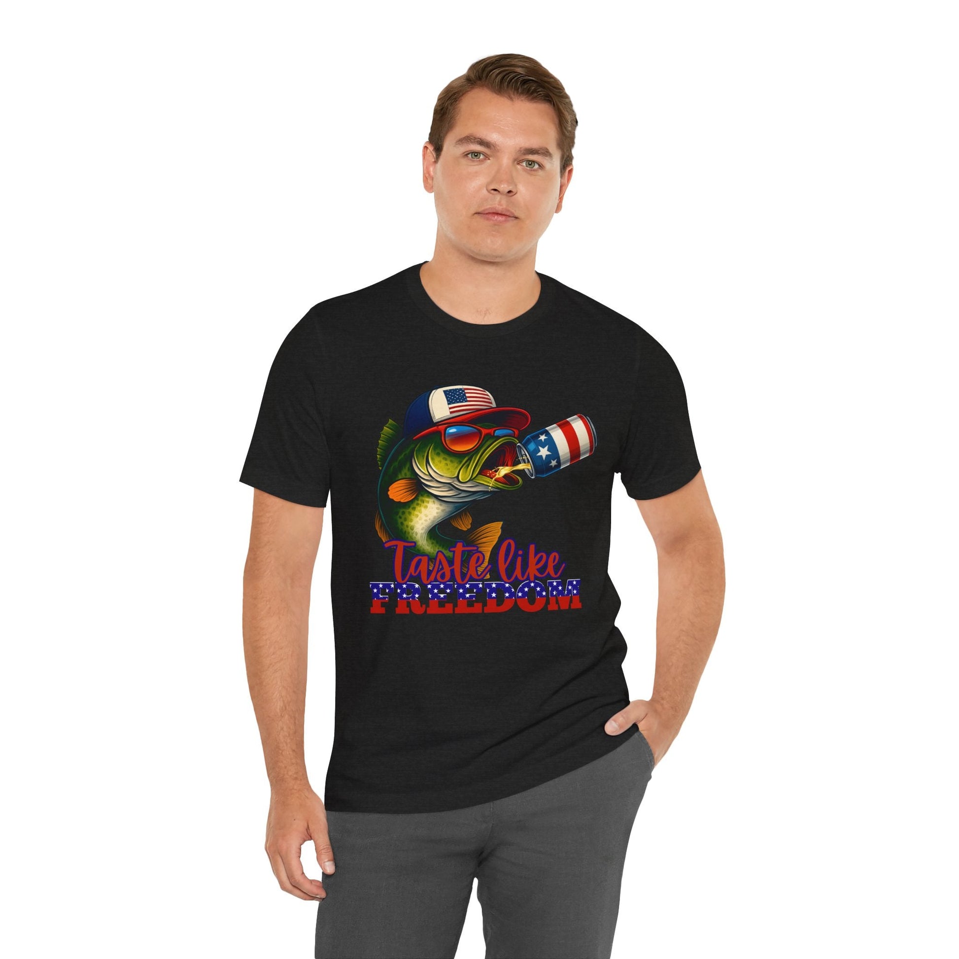 Tastes Like Freedom Shirt | Funny Patriotic Fishing Tee | 4th of July Lake Shirt for Men | Red White and Blue Bass Shirt - Embellish My Heart