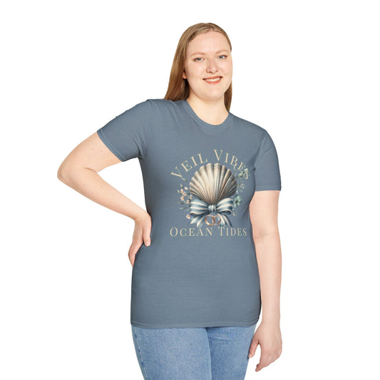 Veil Vibes and Ocean Tides Bride Wedding Bachelorette T-Shirt, Unisex Tee Shirt, Beach Wedding Party Top, Bridal Shower Gift, Wedding - Embellish My Heart