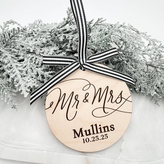 Wholesale Personalized Mr & Mrs Wedding Ornaments | Custom Round Wooden Keepsakes | Wedding Gift - Embellish My Heart