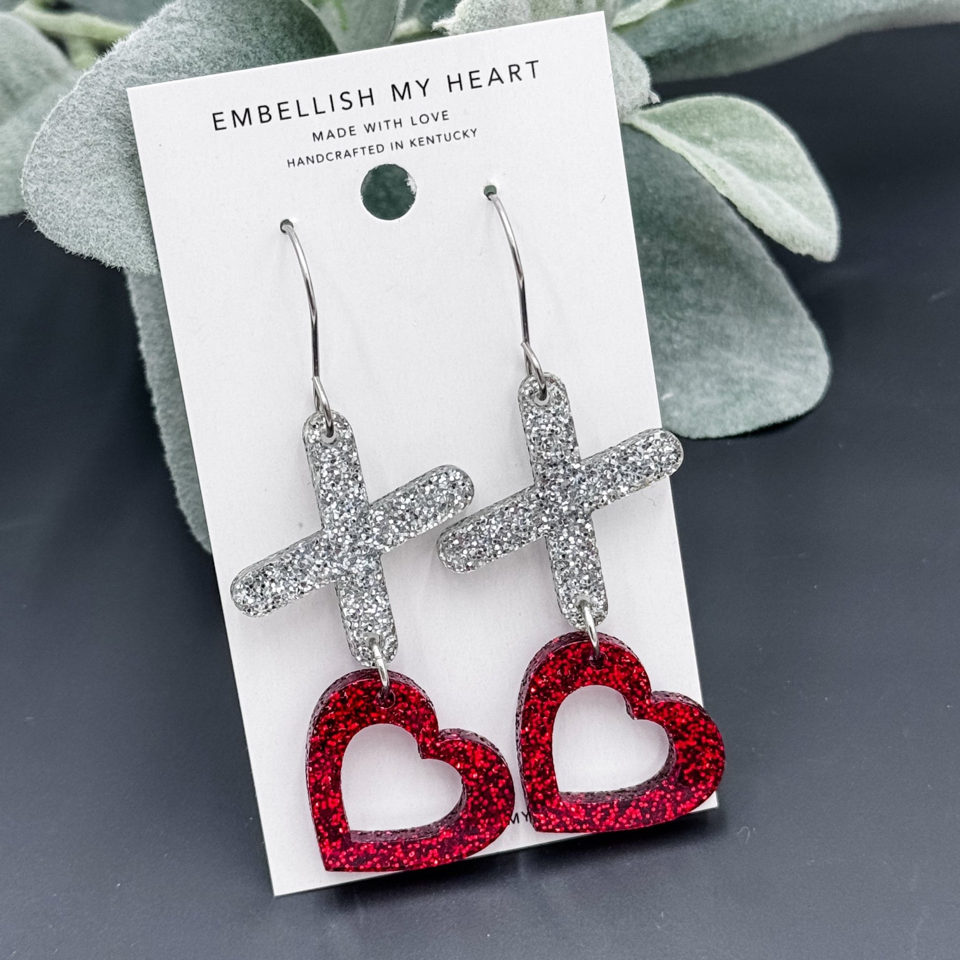 XO Heart Valentine’s Day Dangle Earrings - Embellish My Heart