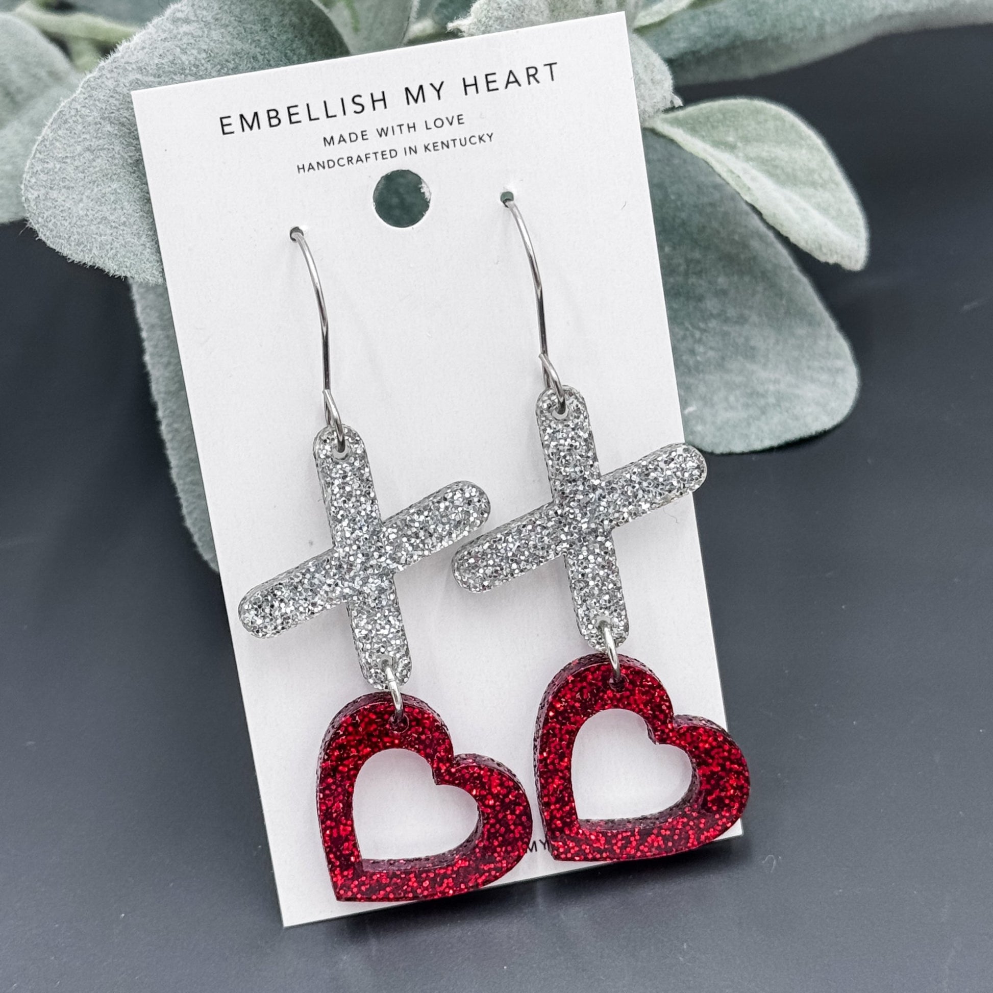 XO Heart Valentine’s Day Dangle Earrings - Embellish My Heart