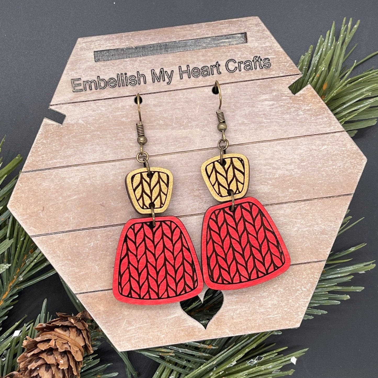 Cable Knit Red Gold Dangle Earrings Kit - Embellish My Heart