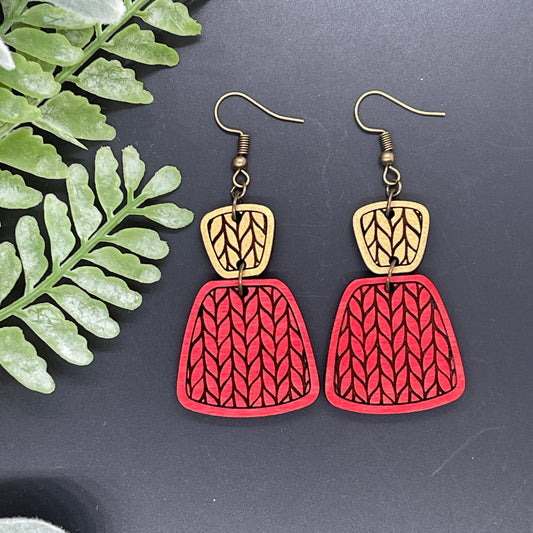 Cable Knit Red Gold Dangle Earrings Kit - Embellish My Heart