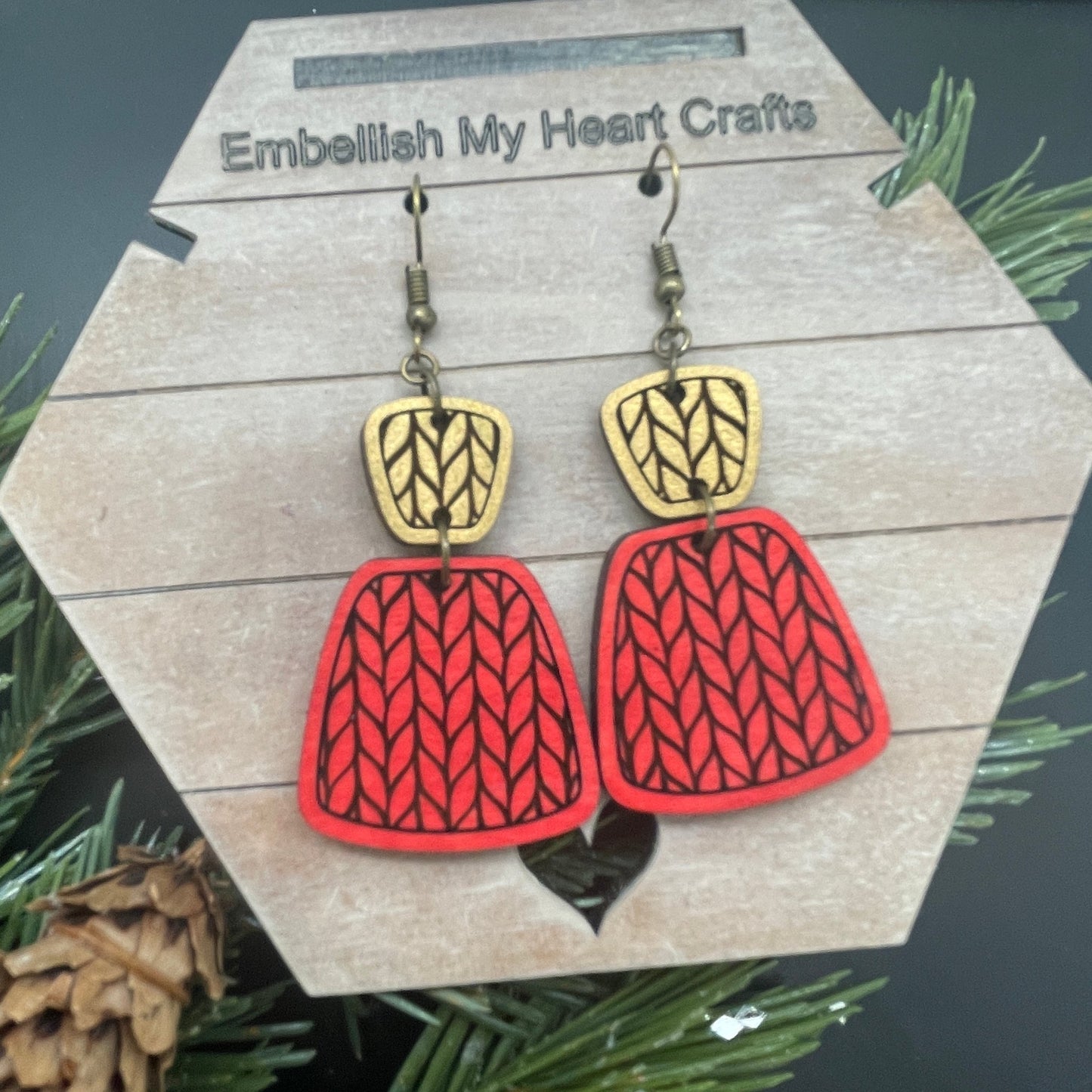 Cable Knit Red Gold Dangle Earrings Kit - Embellish My Heart