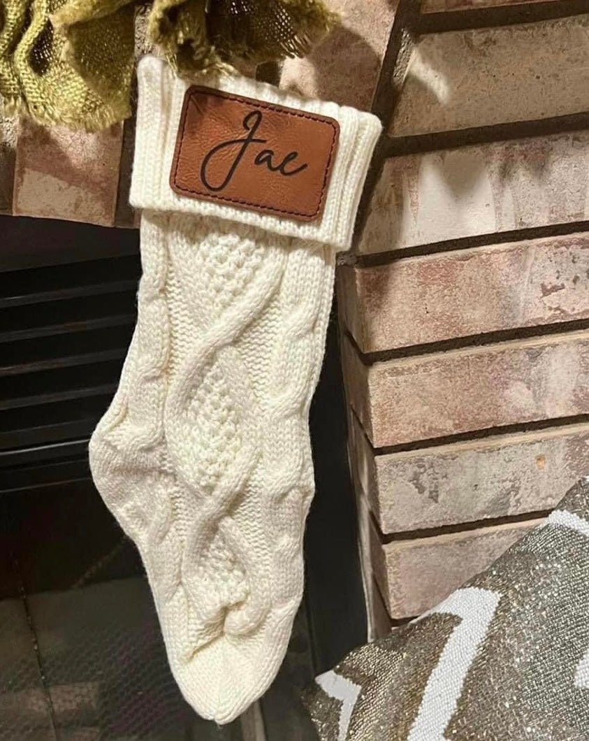 Cable knit stocking with leatherette patch - Embellish My Heart