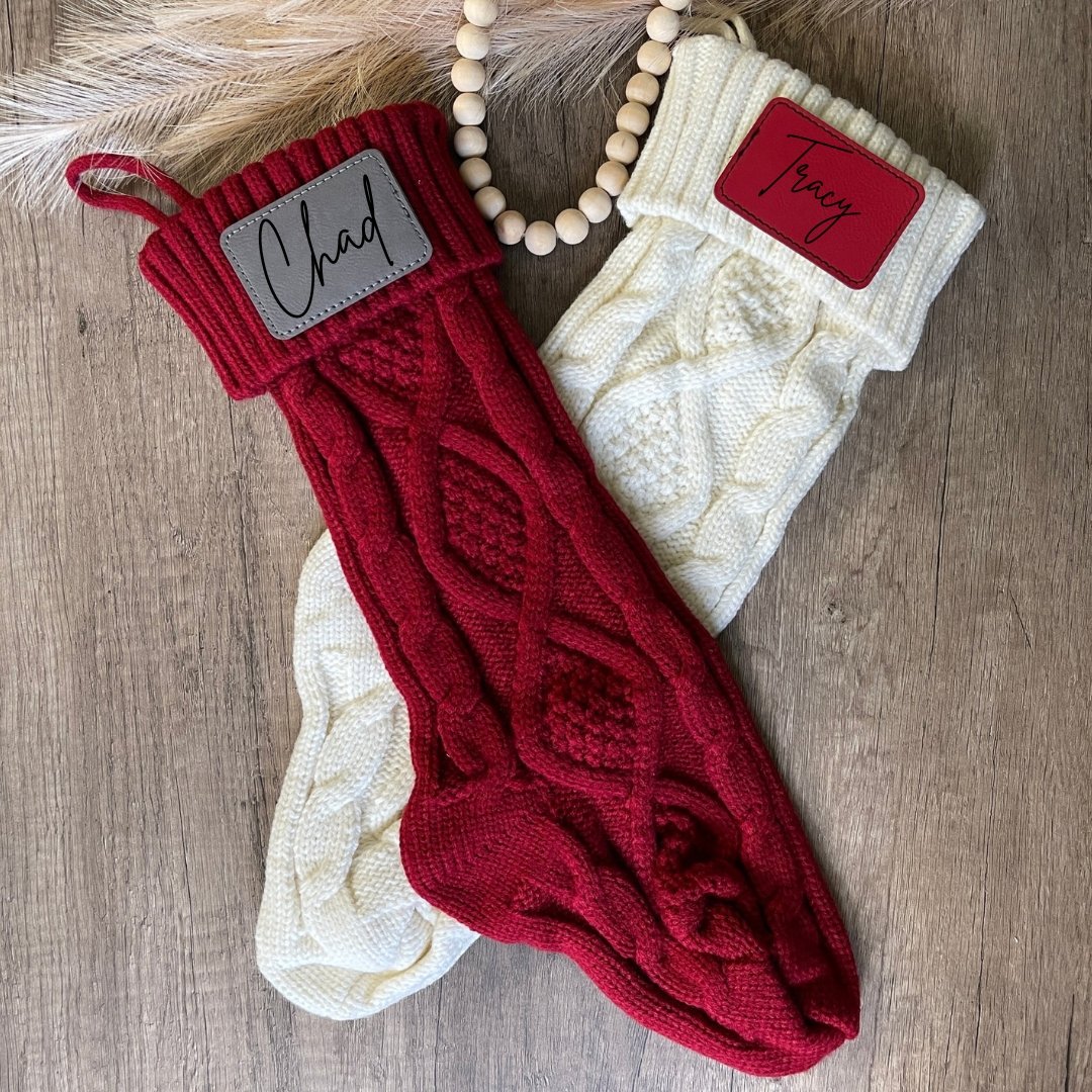 Cable knit stocking with leatherette patch - Embellish My Heart