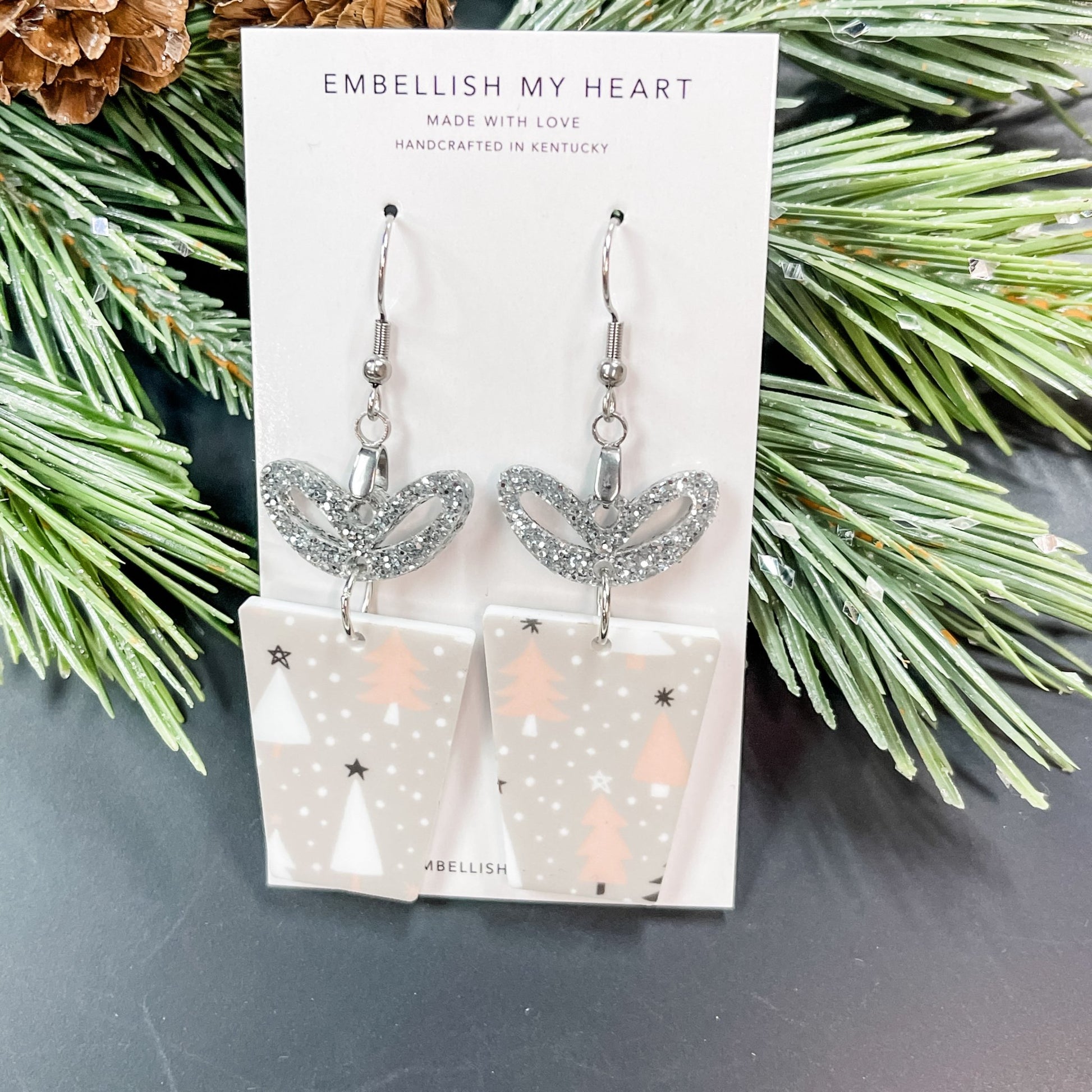 Christmas Present Bow Acrylic Dangle Earrings - Embellish My Heart