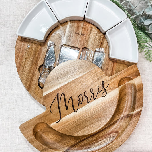 Circular serving board with ramekins and utensils, Closing Gift, Wedding Gift - Embellish My Heart