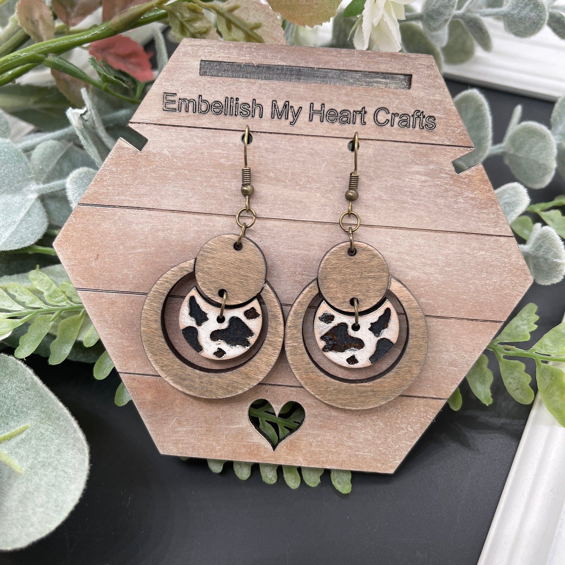 Cow Print Circle Dangle Earrings - Embellish My Heart