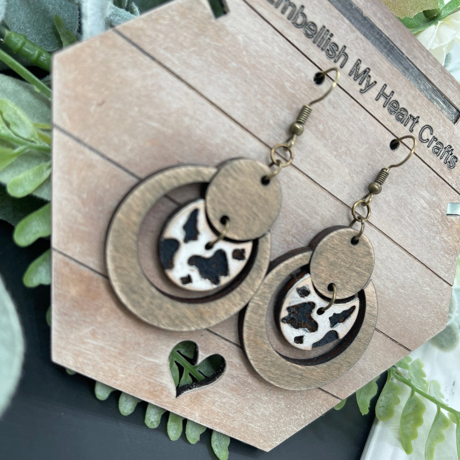 Cow Print Circle Dangle Earrings - Embellish My Heart