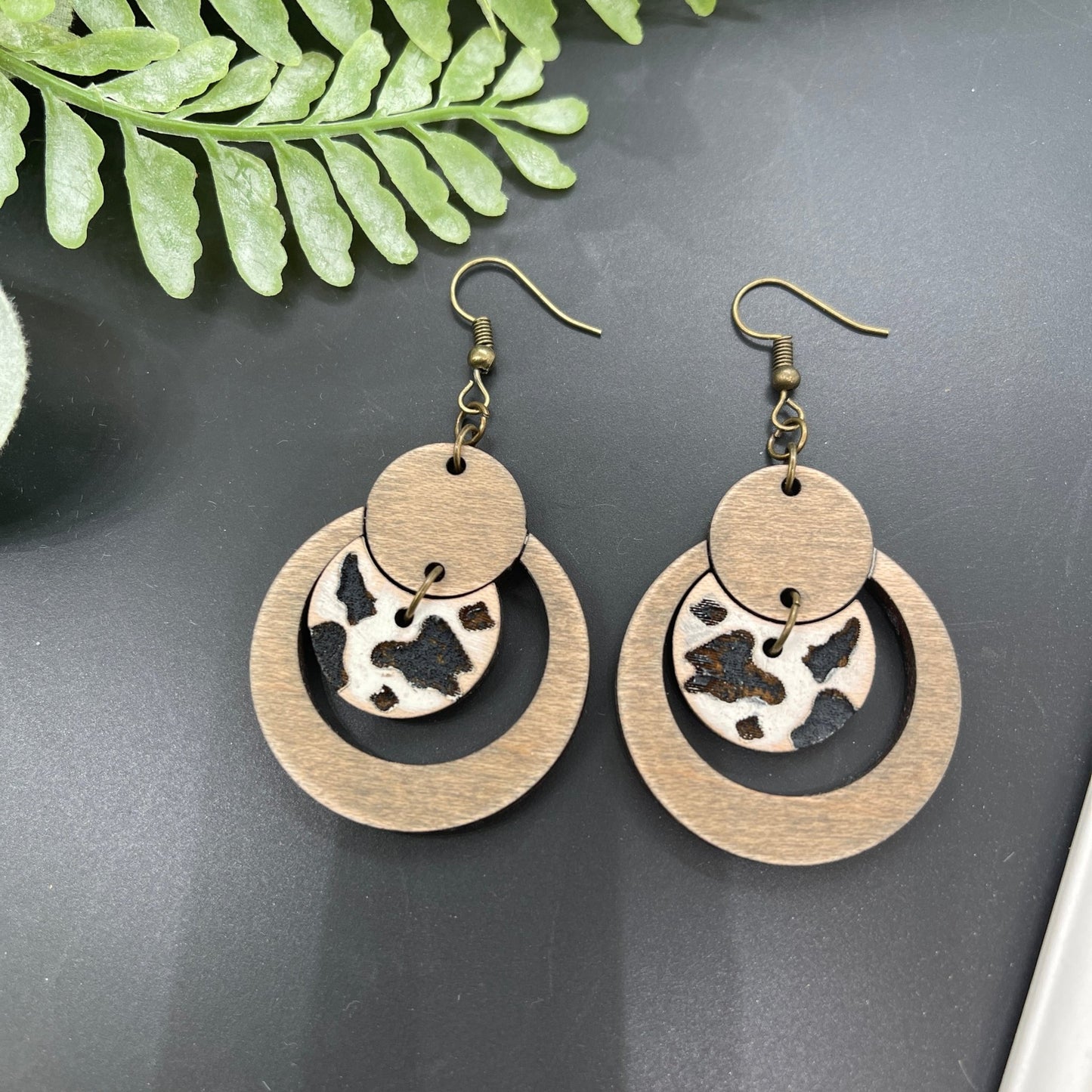 Cow Print Circle Dangle Earrings - Embellish My Heart