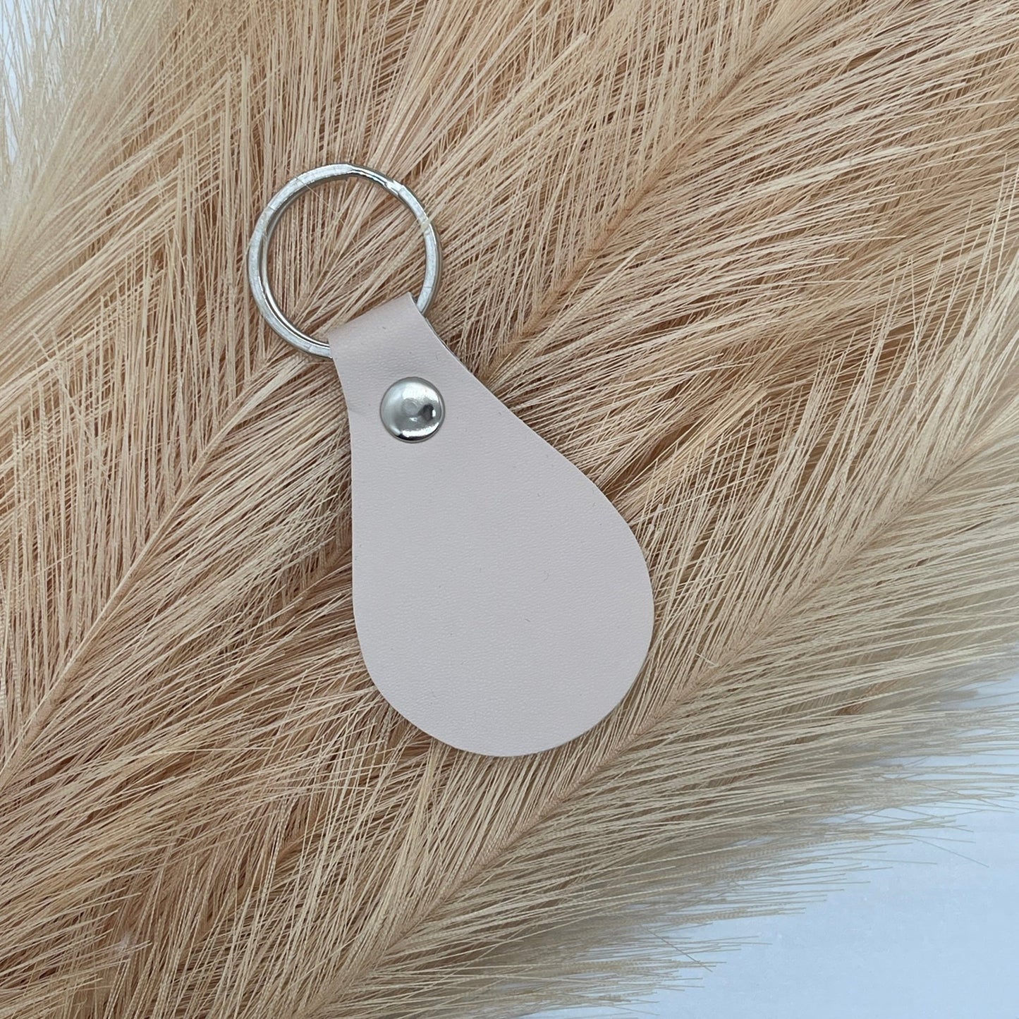 Custom Keychains - Engraved Beige Faux Leather Teardrop Keychain - Embellish My Heart