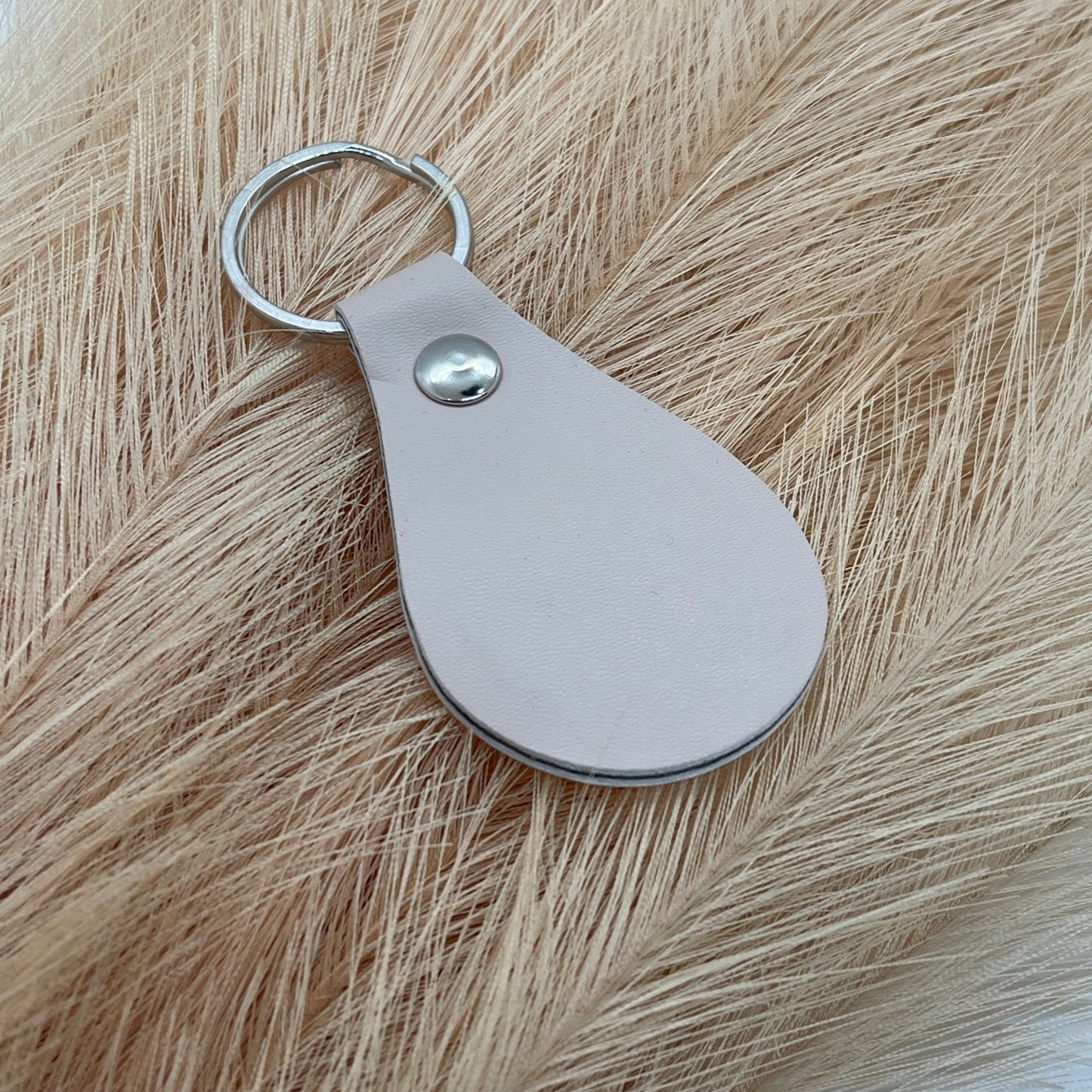 Custom Keychains - Engraved Beige Faux Leather Teardrop Keychain - Embellish My Heart