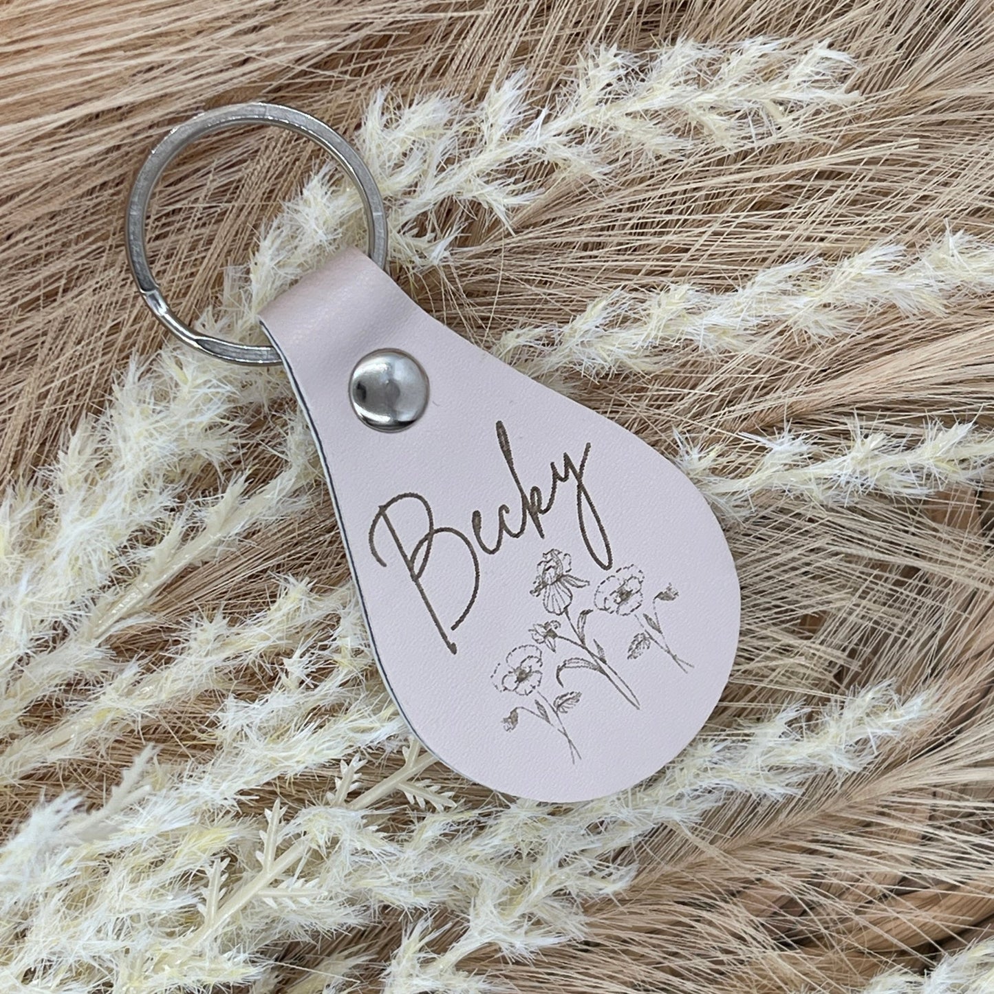 Custom Keychains - Engraved Beige Faux Leather Teardrop Keychain - Embellish My Heart