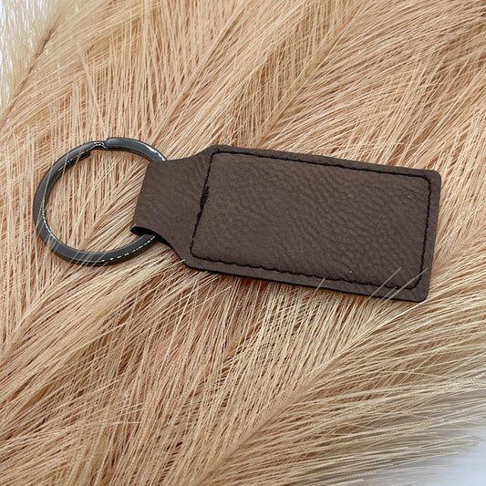 Custom Keychains - Engraved Dark Brown Faux Leather Rectangle Keychain - Embellish My Heart