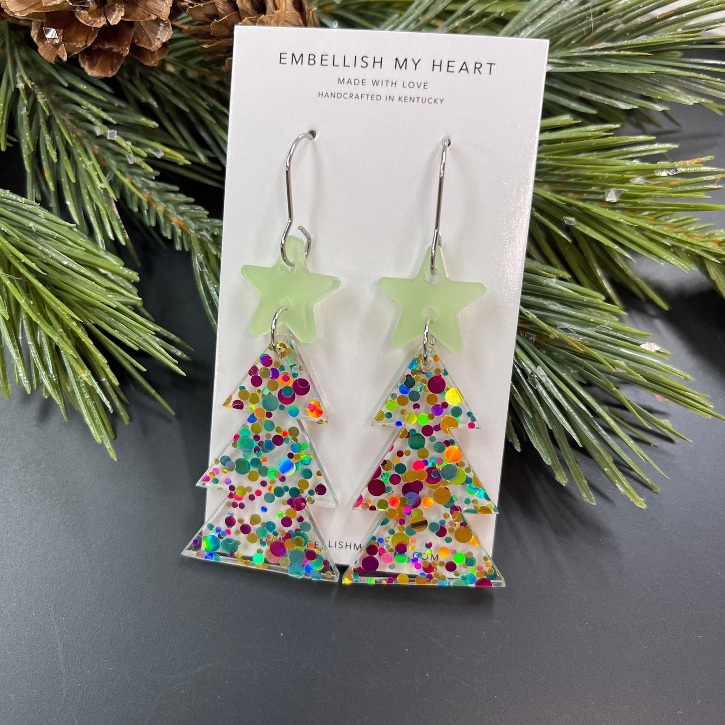 Glitter Dot Christmas Tree Acrylic Dangle Earrings - Embellish My Heart