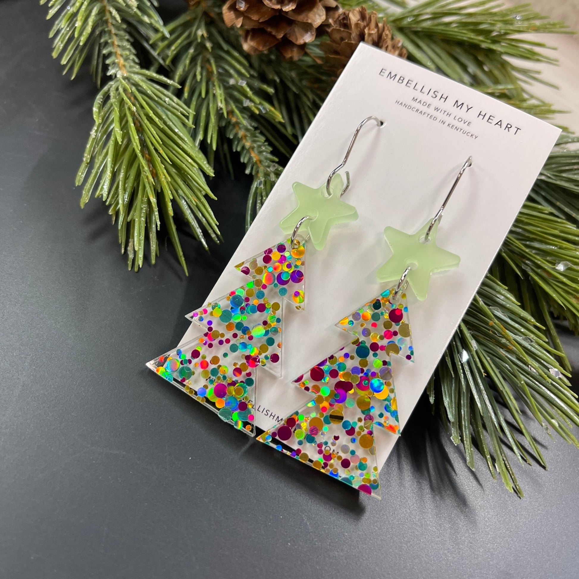 Glitter Dot Christmas Tree Acrylic Dangle Earrings - Embellish My Heart